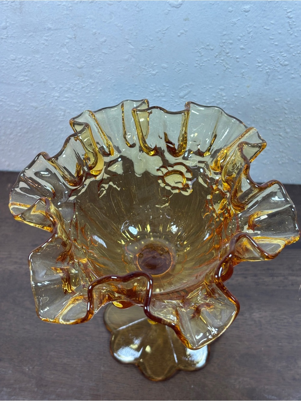 Fenton Amber Ruffled Pedestal Compote - Picture 6 of 7
